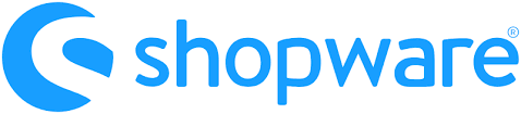 Shopware Logo breit blaue Schrift auf weißen Hintergrund Webshop Onlineshop