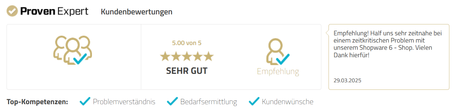 ProvenExpert Kundenbewertungen statische Ansicht