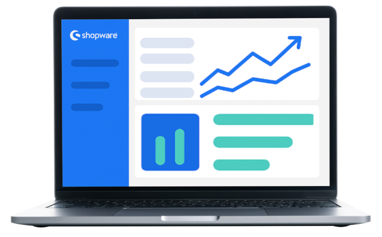 Laptop mit Shopware-Dashboard – Symbolbild für professionelle Shopware Webentwicklung und datenbasierte Optimierung.
