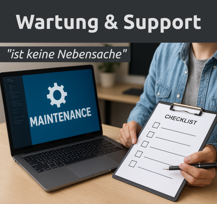 Regelmäßige Wartung von Onlineshops mit Checkliste und Laptop