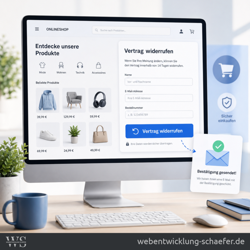 Widerrufsbutton im Online-Shop mit Formular und E-Mail-Bestätigung ab 2026